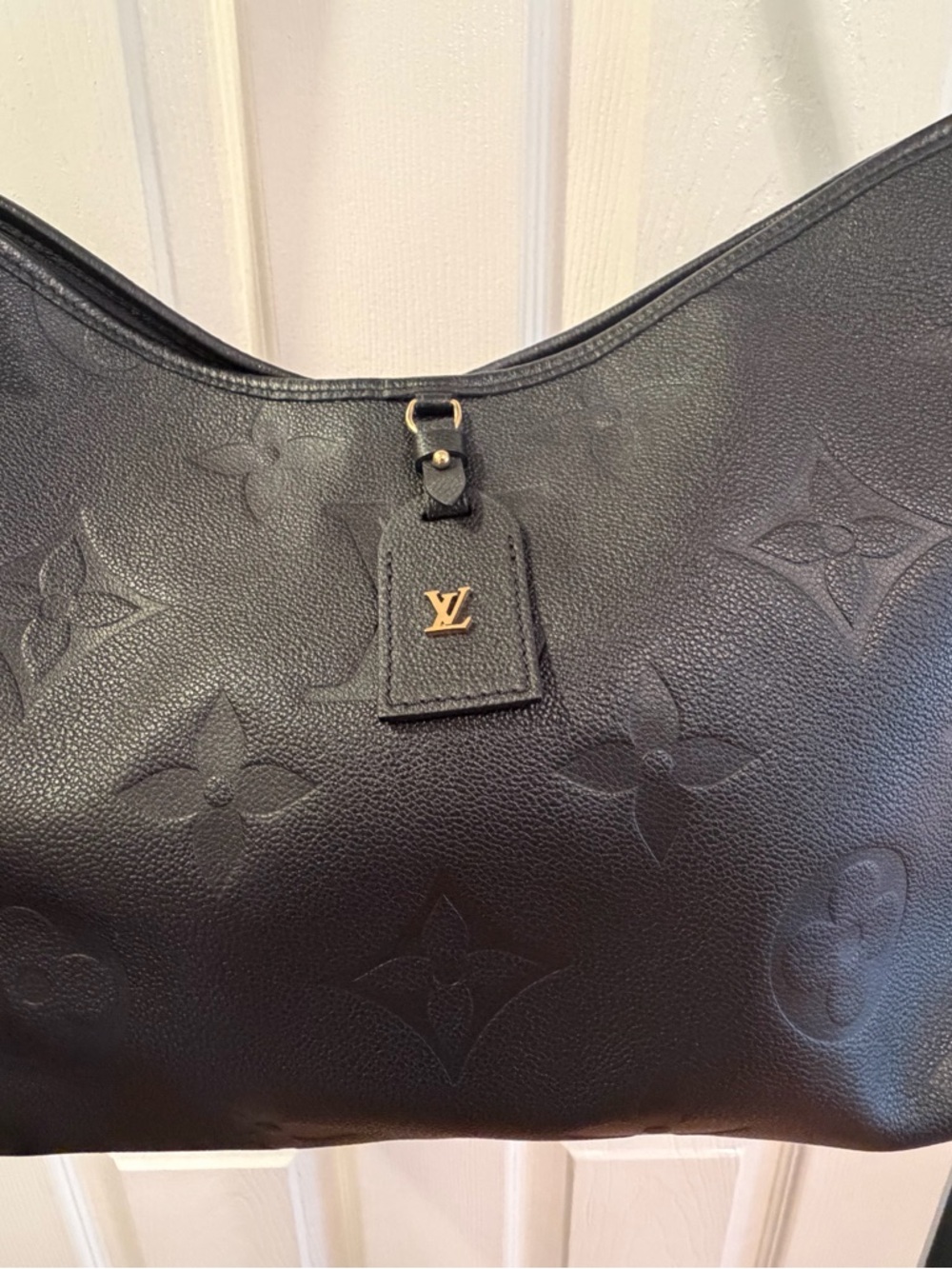 Louis Vuitton Black Embossed Monogram Shoulder Bag with Gold LV Charm